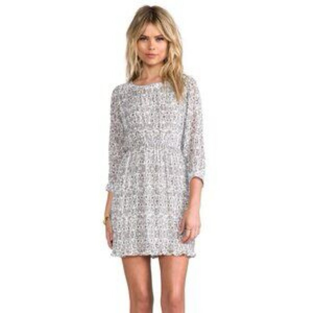 Anine Bing Lavender Floral Balloon Sleeve Pleated Mini Dress